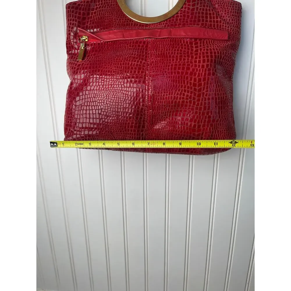 Purse Handbag Red Snakeskin Pattern Handbag Gold Metal Top Handle Unbranded